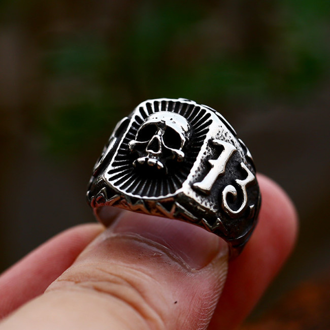 Wholesale Stainless Steel Skull 13 Ring