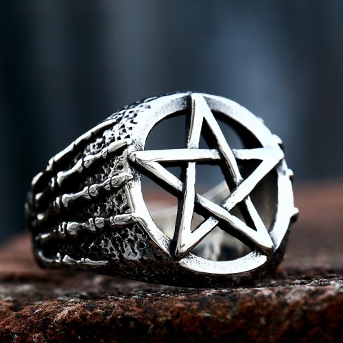 Wholesale Stainless Steel Pentagram Skull Ring