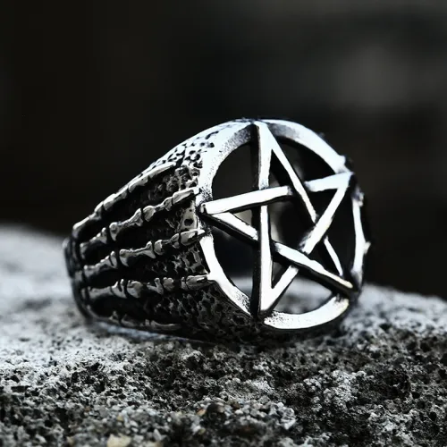 Wholesale Stainless Steel Pentagram Skull Ring