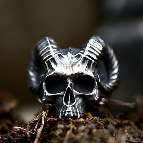 Wholesale Stainless Steel Ram's Horn Skull Ring