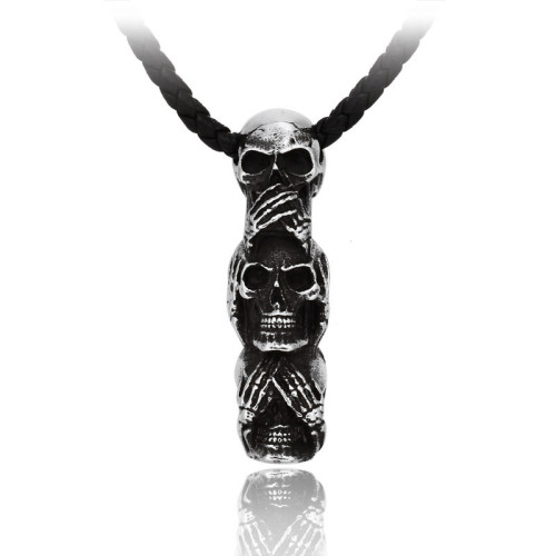 Wholesale Stainless Steel See No Evil, Hear No Evil, Speak No Evil Skull Pendant