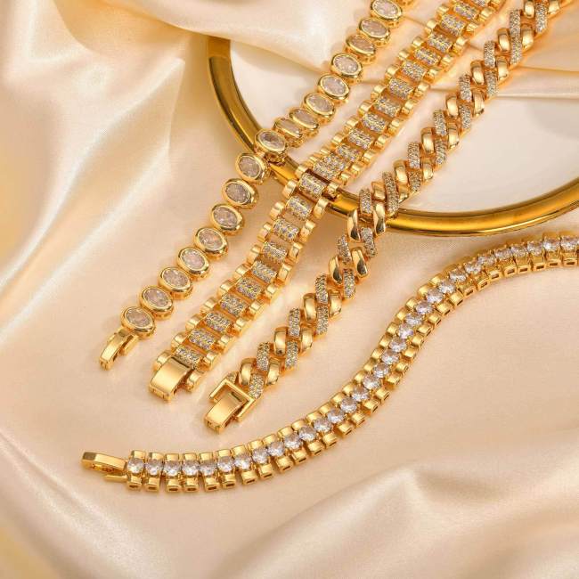 Wholesale Copper Zirconia Golden Bracelet