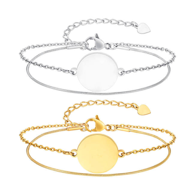 Wholesale Stainless Steel Double Layer Blank Coin Bracelet