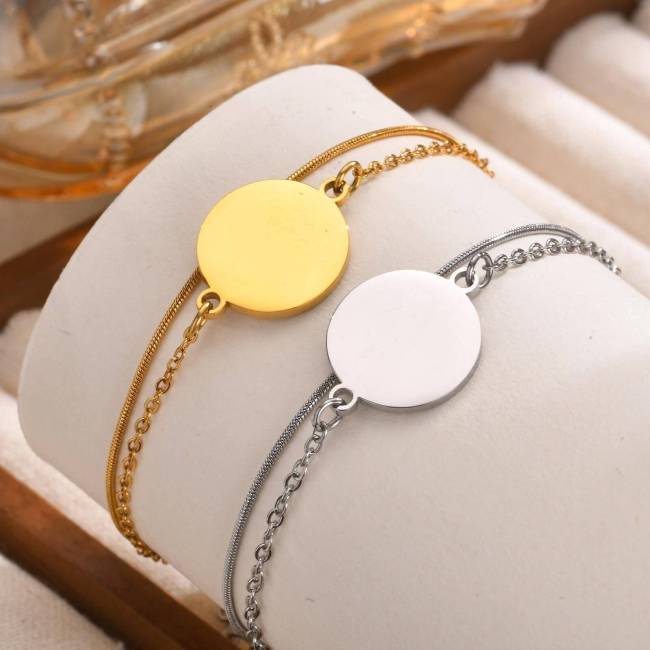 Wholesale Stainless Steel Double Layer Blank Coin Bracelet