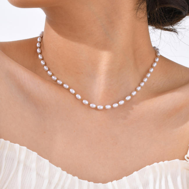 Wholesale Stainless Steel Classic Faux Pearl Chain Necklace