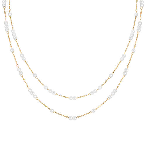 Wholesale Satinless Steel Layered Pearl Chain Necklace
