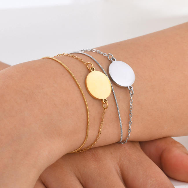 Wholesale Stainless Steel Double Layer Blank Coin Bracelet