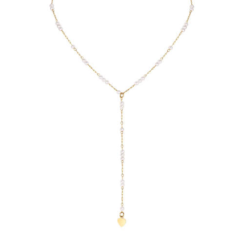 Wholesale Stainless Steel Y style Pearl Necklace with Heart Drop