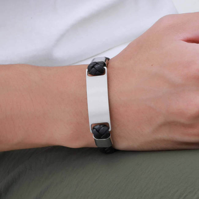 Wholesale Stainless Steel Engravable Braided Leather Bracelet