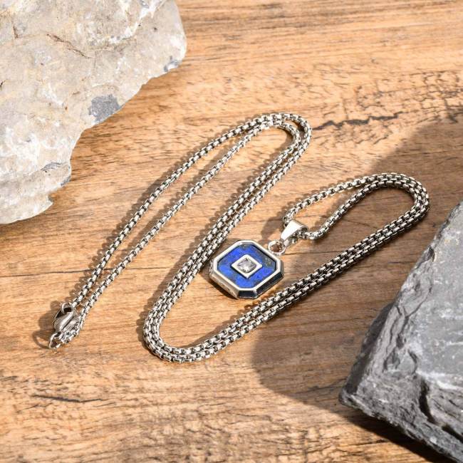 Wholesale Stainless Steel Lapis Lazuli Zircon Pendant