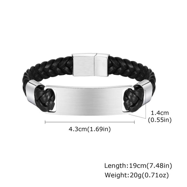 Wholesale Stainless Steel Engravable Braided Leather Bracelet