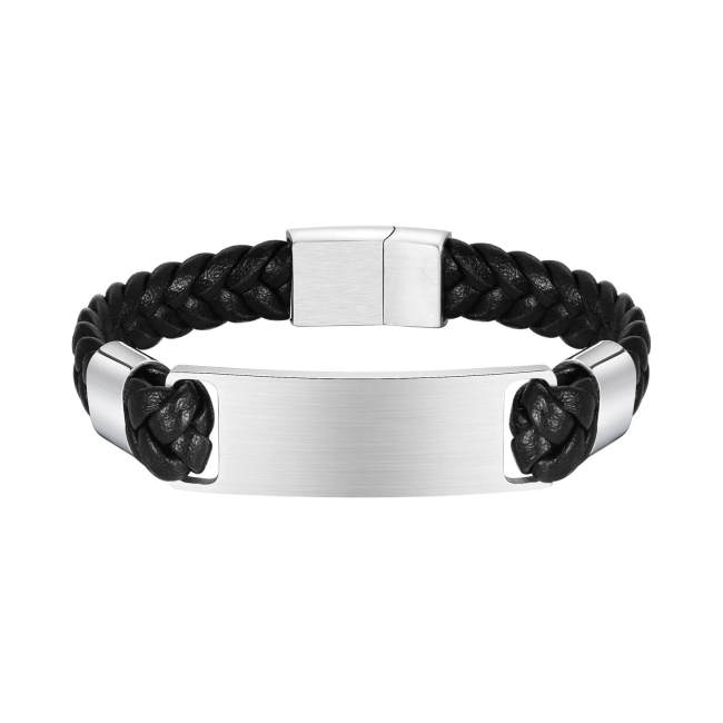 Wholesale Stainless Steel Engravable Braided Leather Bracelet