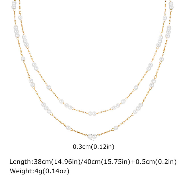 Wholesale Satinless Steel Layered Pearl Chain Necklace