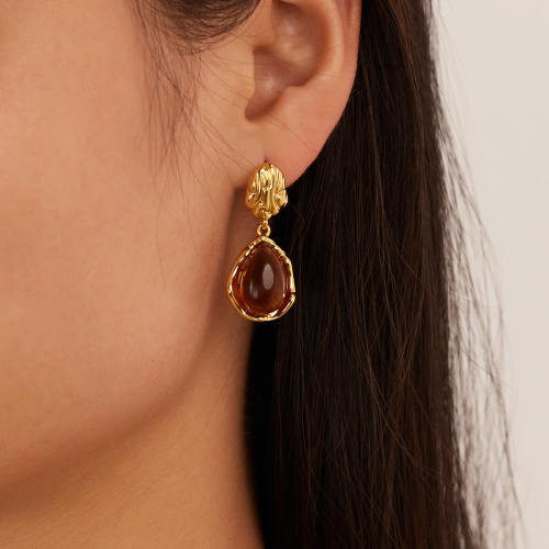 Wholesale Stainless Steel Amber Colored Earrings