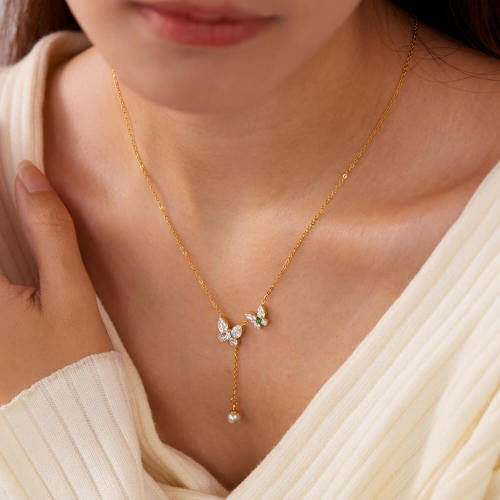 Wholesale Stainless Steel Butterfly Tassel Necklace