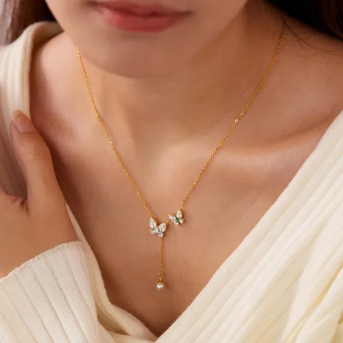 Wholesale Stainless Steel Butterfly Tassel Necklace