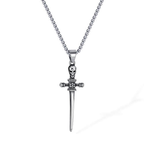 Wholesale Stainless Steel Skull Cross Sword Necklace