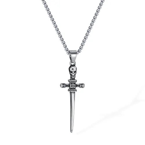 Wholesale Stainless Steel Skull Cross Sword Necklace