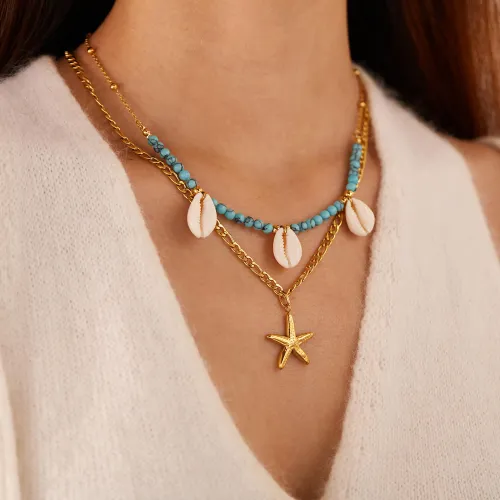 Wholesale Stainless Steel Starfish Shell Stacking Necklace