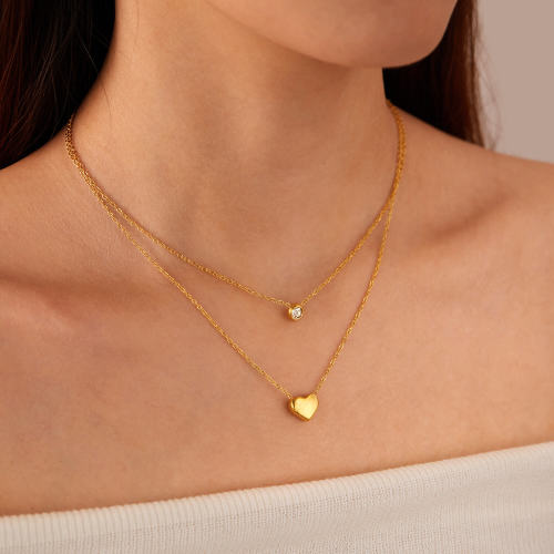 Wholesale Stainless Steel Heart Double Layers Necklace