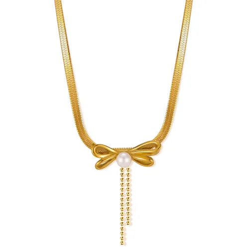 Wholesale Stainless Steel Ribbon Pearl Necklace