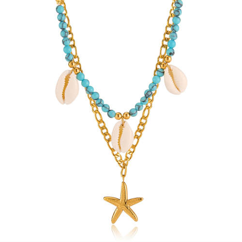 Wholesale Stainless Steel Starfish Shell Stacking Necklace