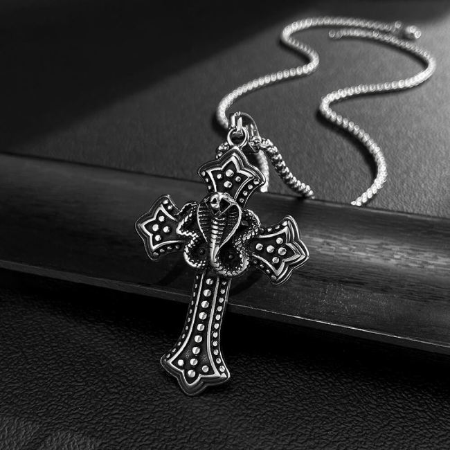 Wholesale Stainless Steel Cross Cobra Necklace