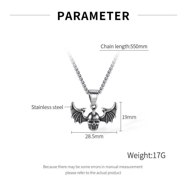 Wholesale Stainless Steel Bat Skull Necklace