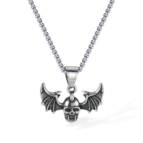 Wholesale Stainless Steel Bat Skull Necklace