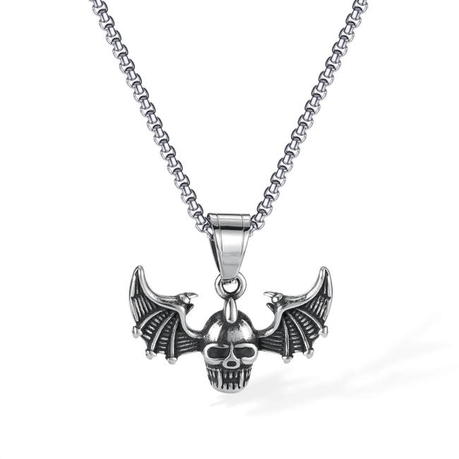 Wholesale Stainless Steel Bat Skull Necklace