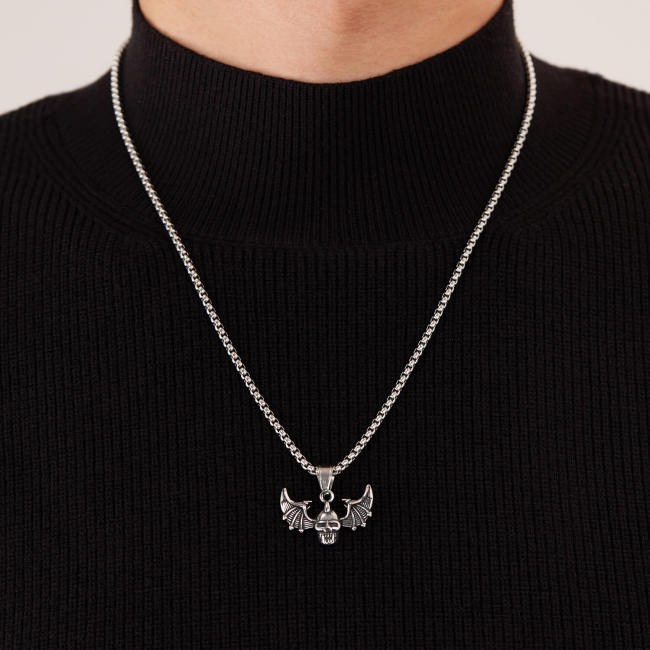 Wholesale Stainless Steel Bat Skull Necklace