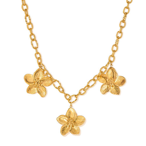 Wholesale Stainless Steel Women Flower Necklace