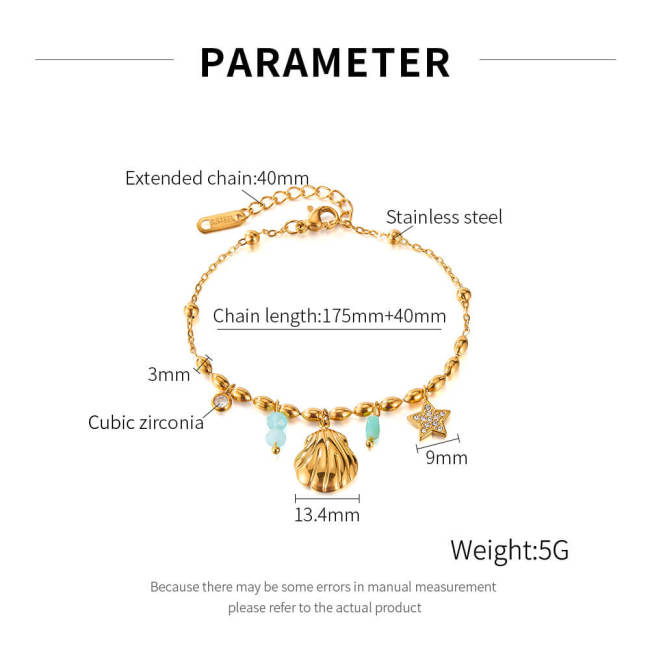 Wholesale Stainless Steel Shell Pentagram Bracelet