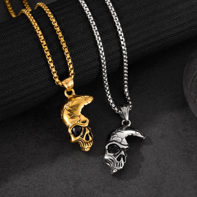 Wholesale Stainless Steel Half Skull Face Necklace