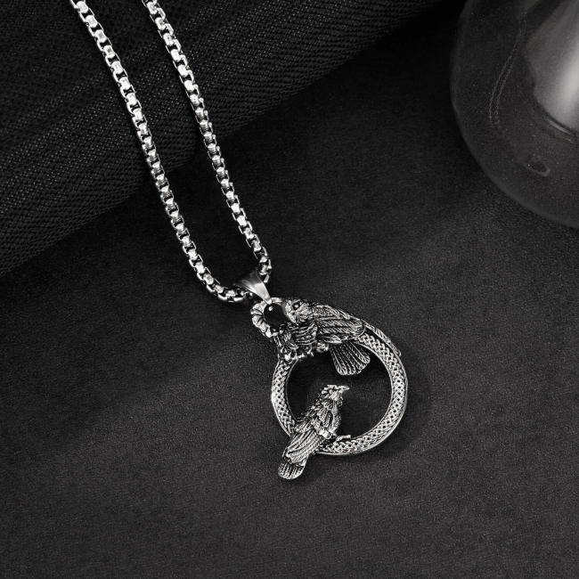 Wholesale Stainless Steel Double Raven Necklace
