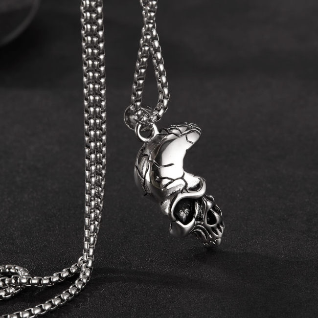Wholesale Stainless Steel Half Skull Face Necklace