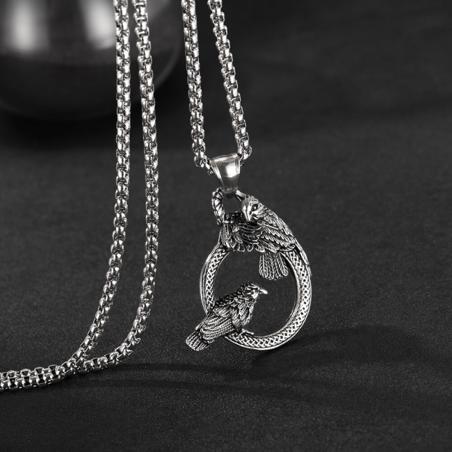 Wholesale Stainless Steel Double Raven Necklace