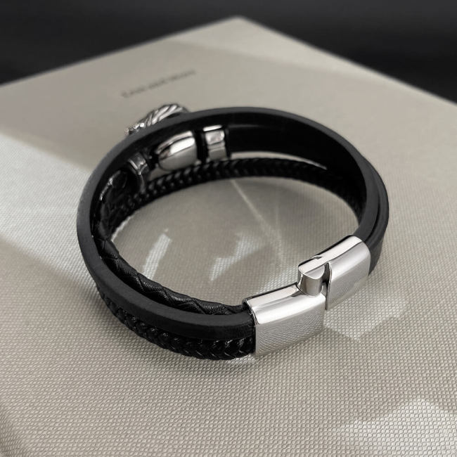 Wholesale Stainless Steel Lion Head Leather Bracelet