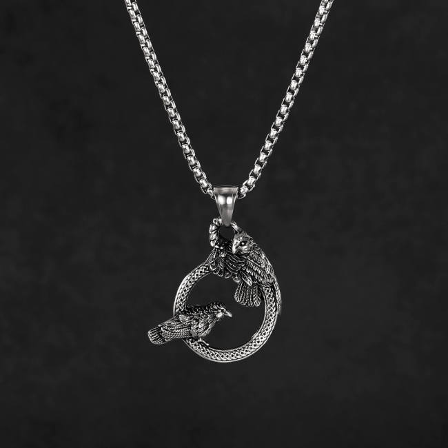 Wholesale Stainless Steel Double Raven Necklace