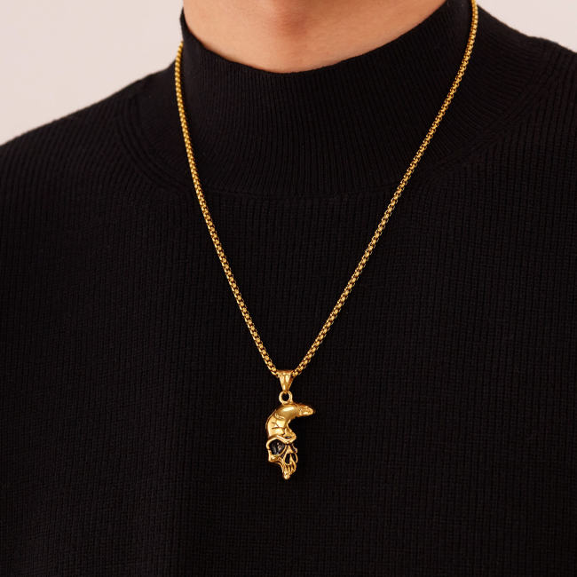Wholesale Stainless Steel Half Skull Face Necklace