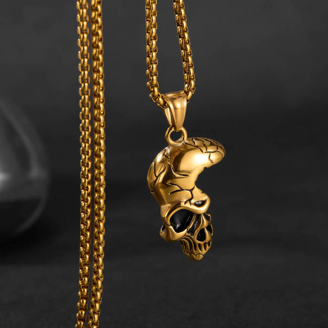Wholesale Stainless Steel Half Skull Face Necklace