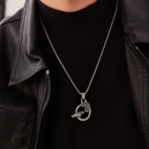 Wholesale Stainless Steel Double Raven Necklace