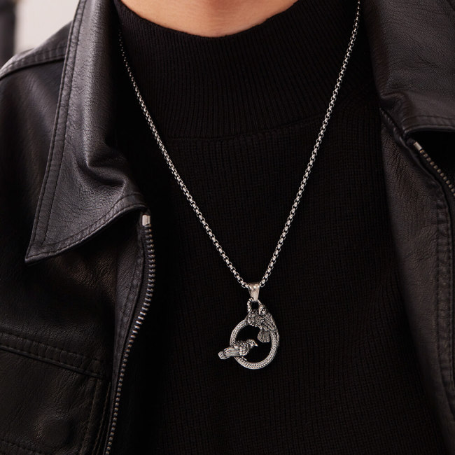 Wholesale Stainless Steel Double Raven Necklace