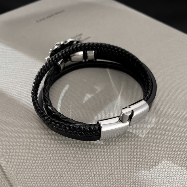 Wholesale Stainless Steel Skull Leather Bracelets