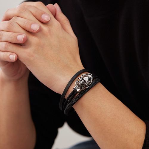 Wholesale Stainless Steel Skull Leather Bracelets