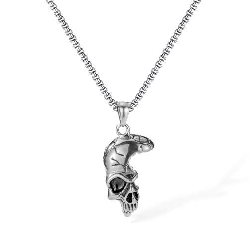Wholesale Stainless Steel Half Skull Face Necklace