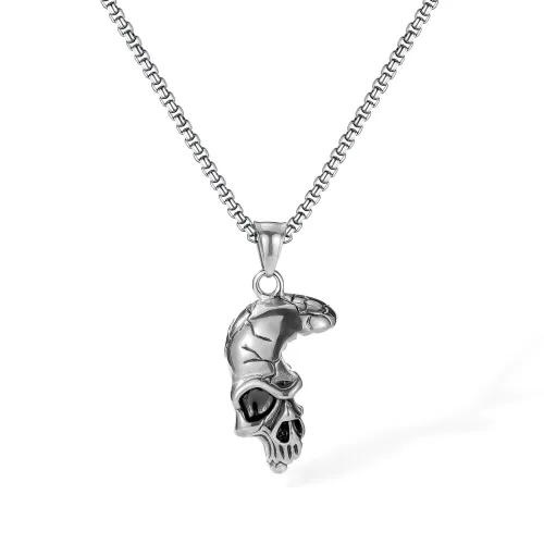 Wholesale Stainless Steel Half Skull Face Necklace