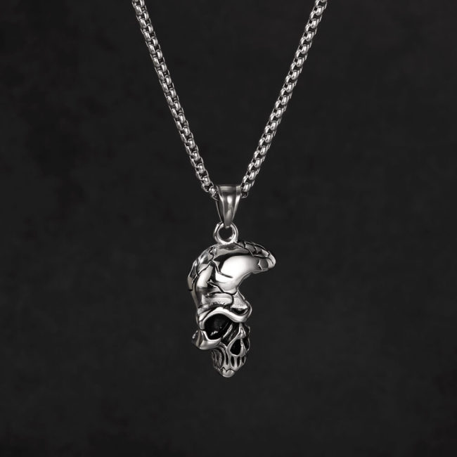 Wholesale Stainless Steel Half Skull Face Necklace
