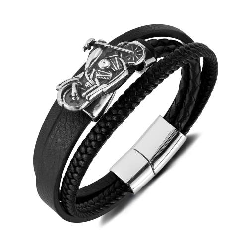 Wholesale Stainless Steel Motorcycle Leather Bracelet