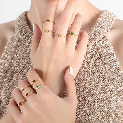 Wholesale Stainless Steel Colorful Crystals Ring
